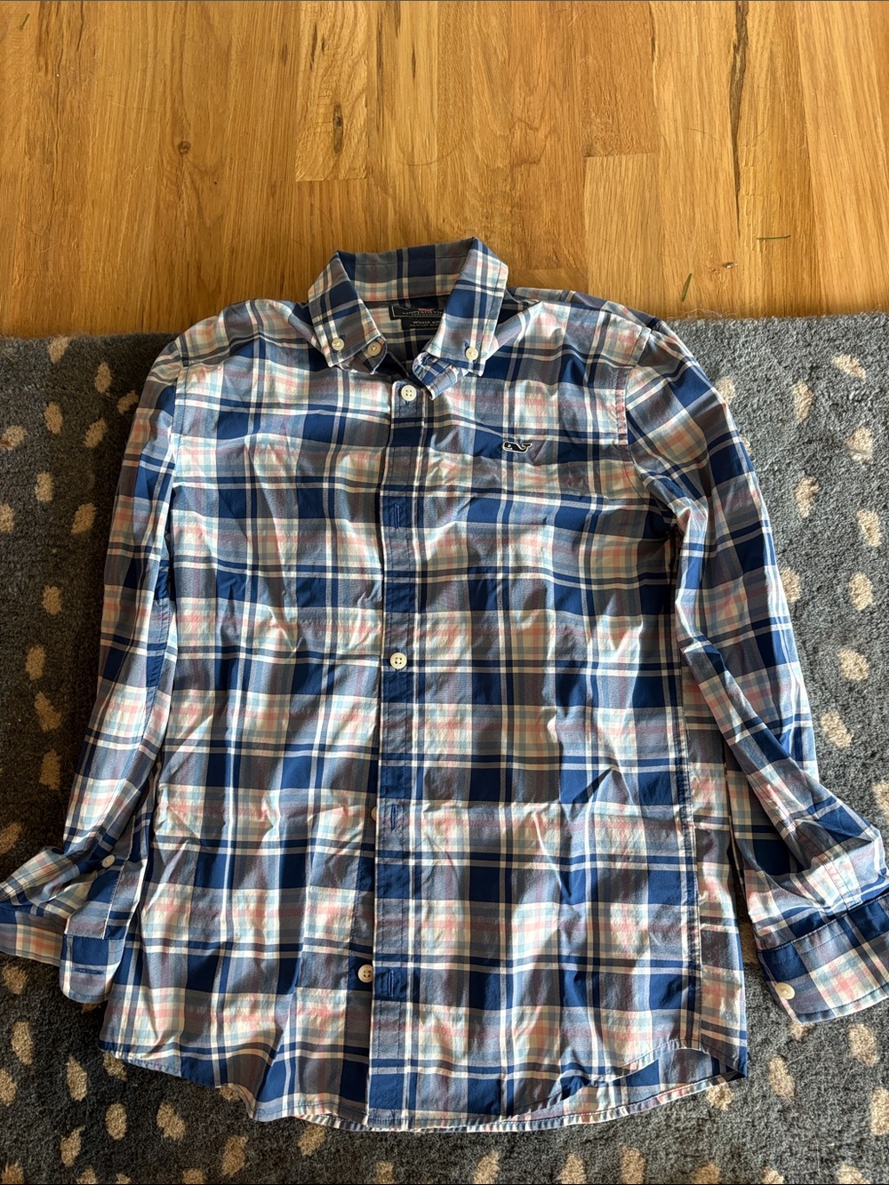 Vineyard Vines Boys Blue White Pink Plaid Button-Down Shirt